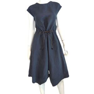PESERICO Linen Midi Dress Leather Tie Waist XS